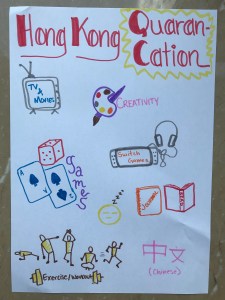 poster with sketches of activities such as games, reading, exercise, learning Mandarin